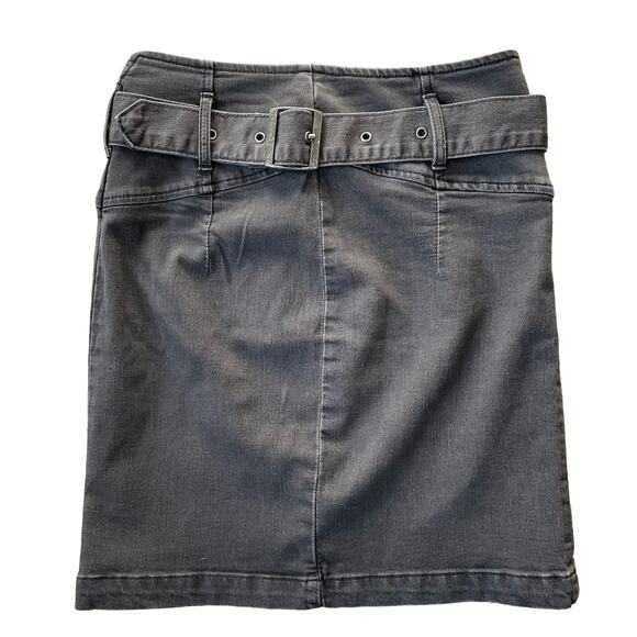 Free People Black Denim Mini Skirt 2 Livin it Up Belted Casual Pencil Straight - Picture 1 of 5